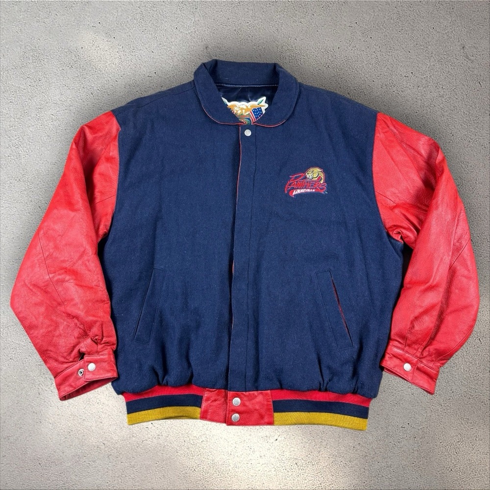 Vintage 90s Jeff Hamilton Louisville Panthers Leather Jacket XL AHL Rare